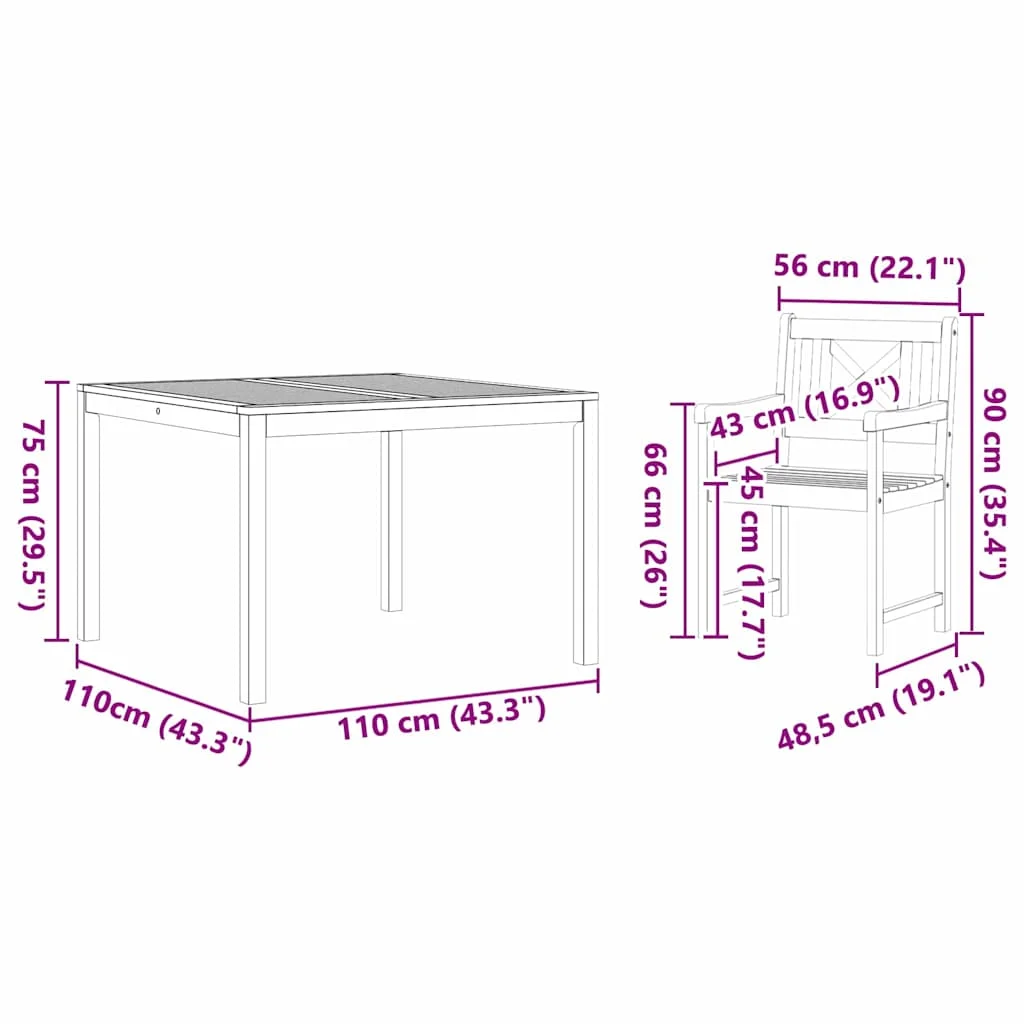 Záhradný jedálenský set 5 pcs Hnedá Akáciový masív