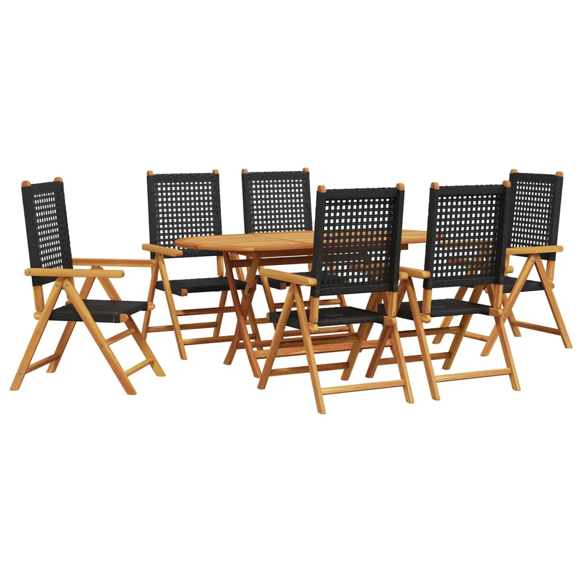 Záhradný jedálenský set 7 pcs Čierna Pevné akáciové drevo