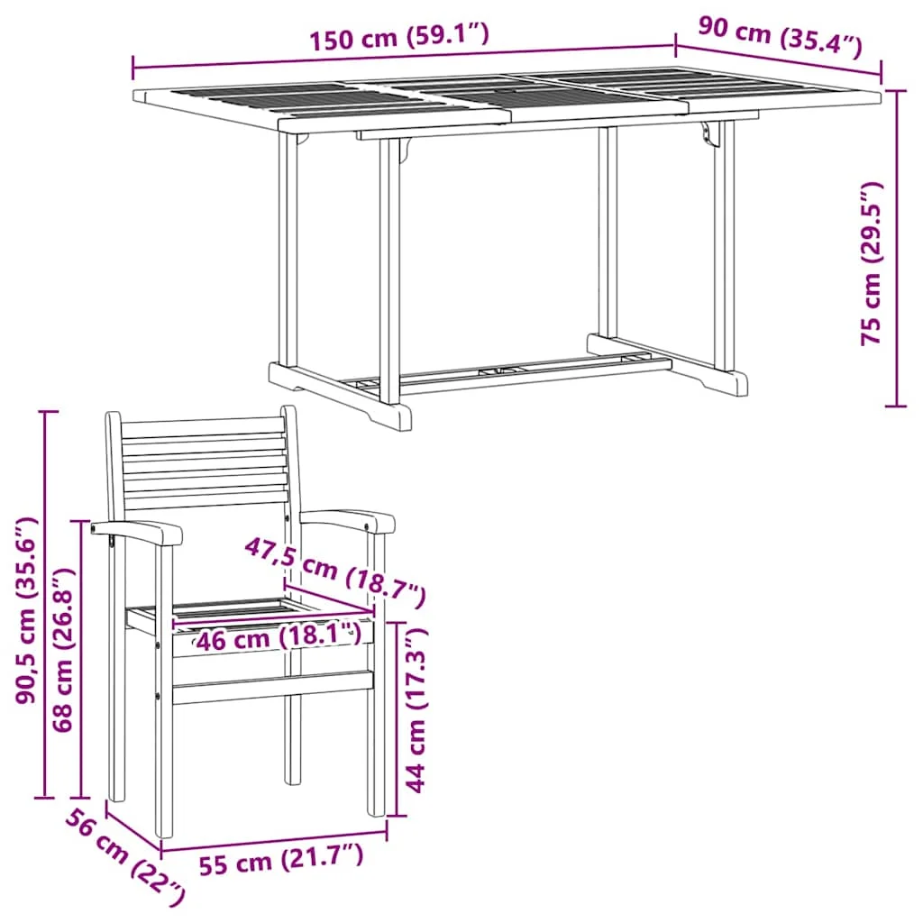 Záhradný jedálenský set 7 pcs Prírodná Pevné akáciové drevo