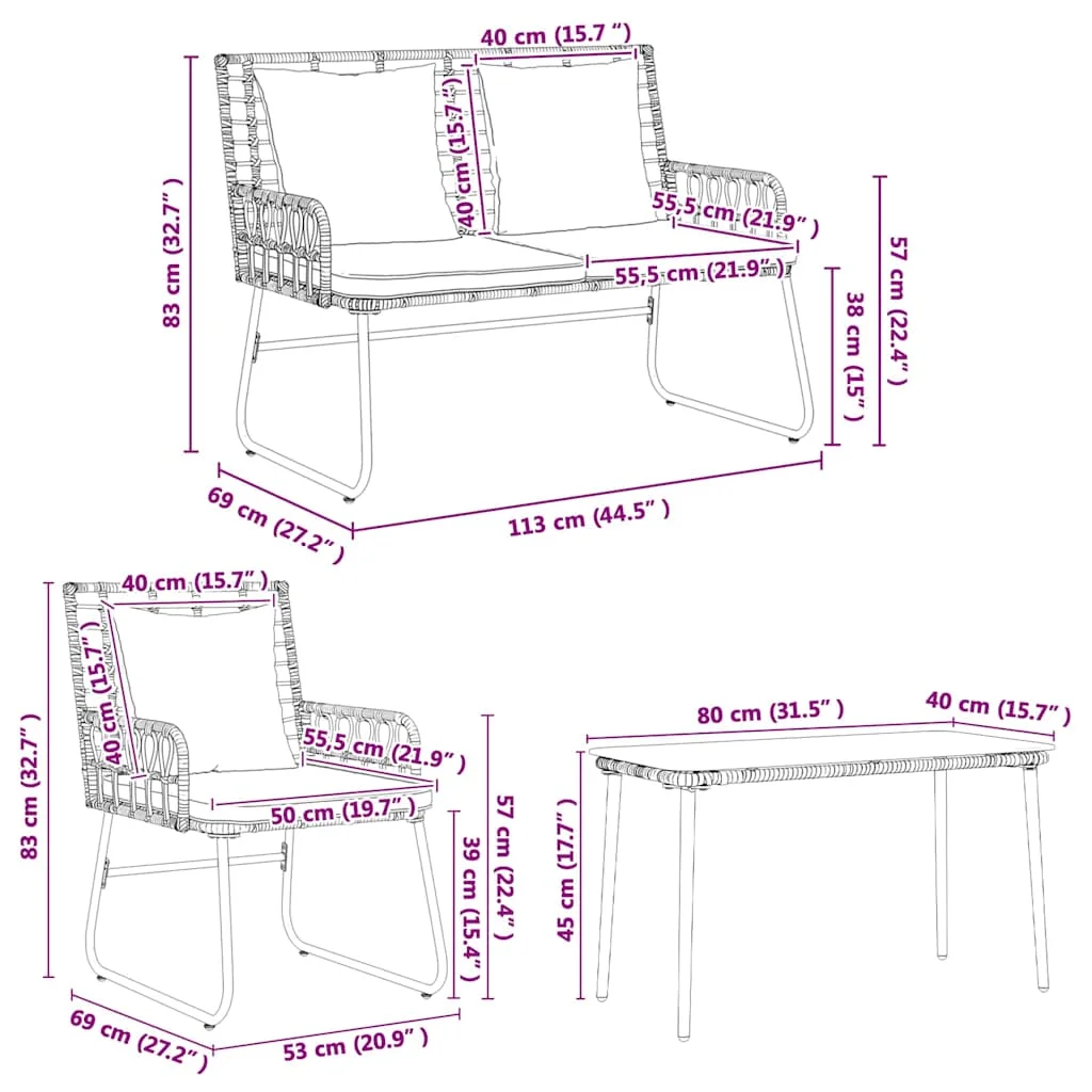 Záhradný nábytok set 4 pcs Čierna a antracit polyratan