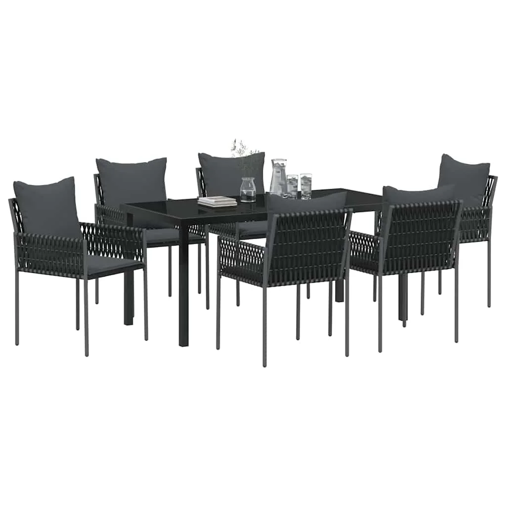 Záhradný jedálenský set 7 pcs Čierna a Šedá PE ratan