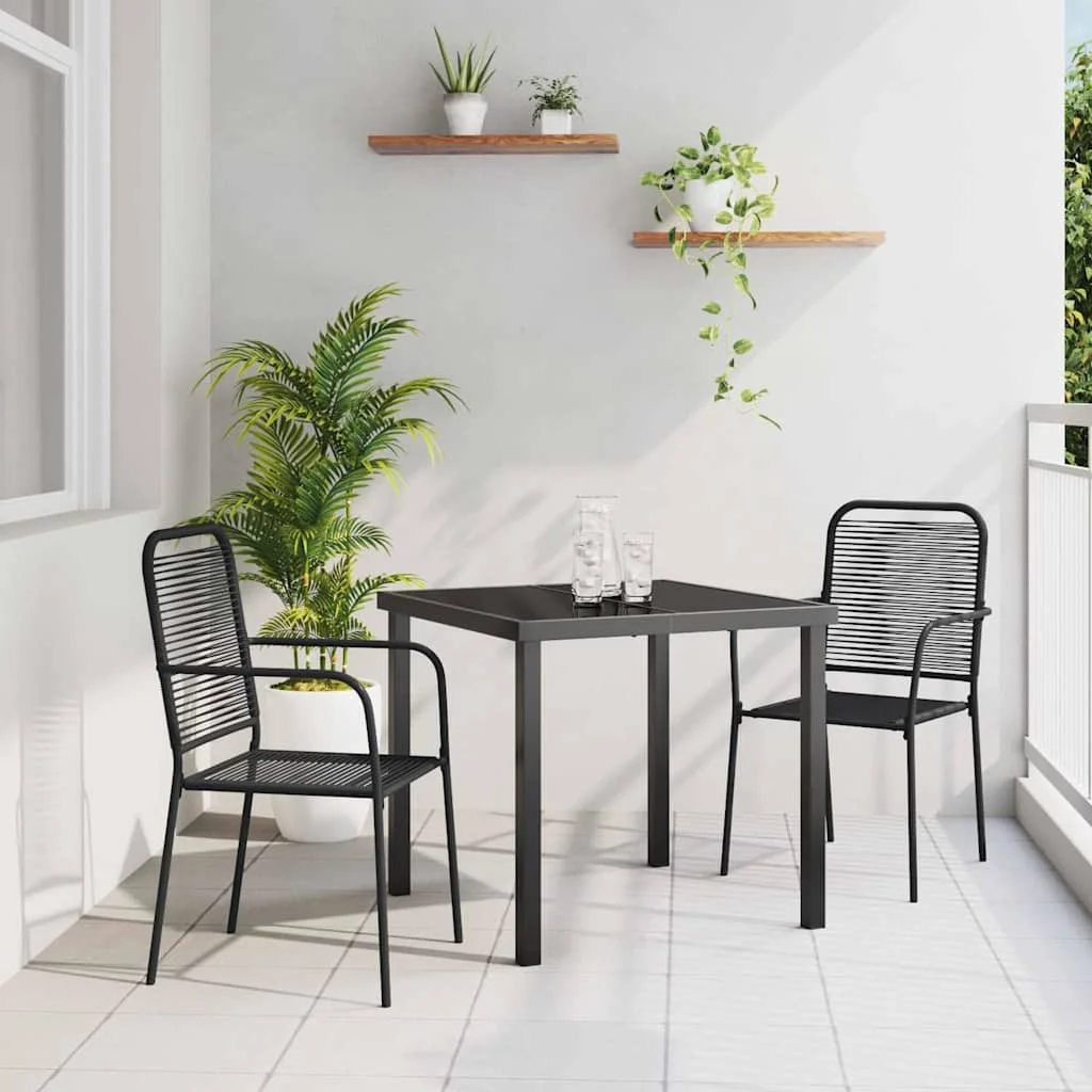 Záhradný jedálenský set 3 pcs Čierna Bavlnené lano a oceľ