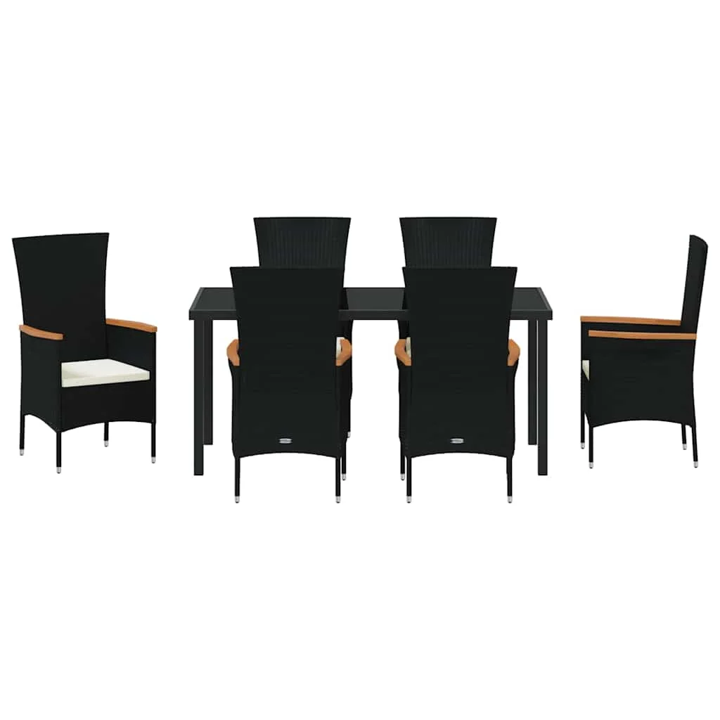 Záhradný jedálenský set s vankúšom 7 pcs Čierna