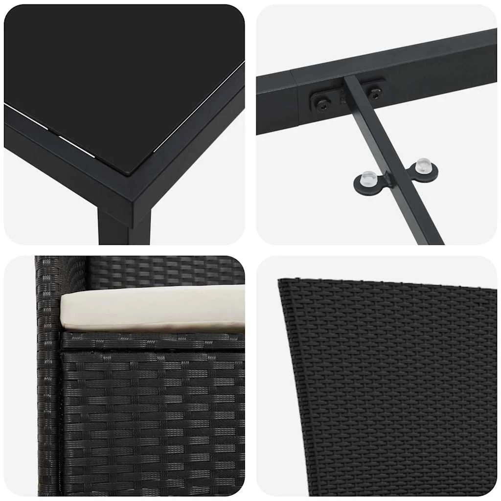 Záhradný jedálenský set s vankúšom 7 pcs Čierna