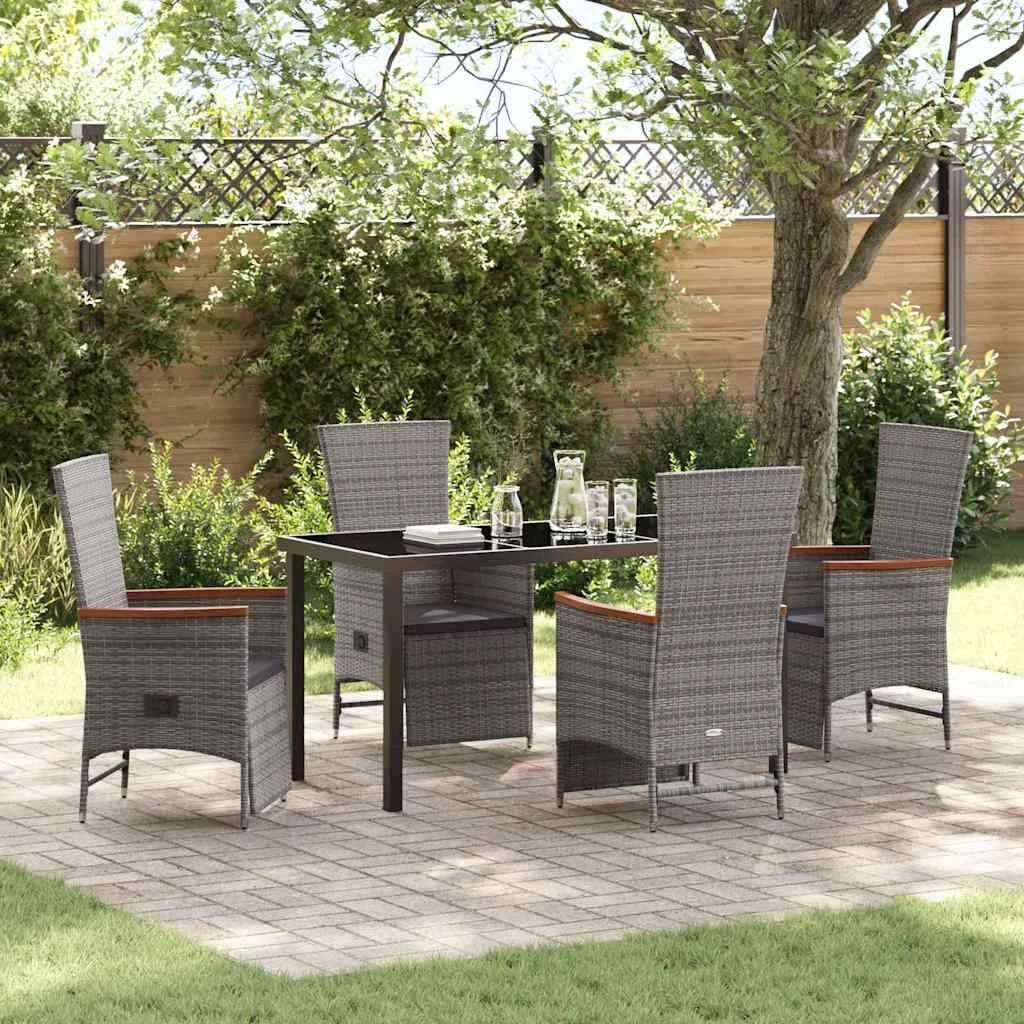 Záhradný jedálenský set s vankúšom 5 pcs Sivá Poly ratan