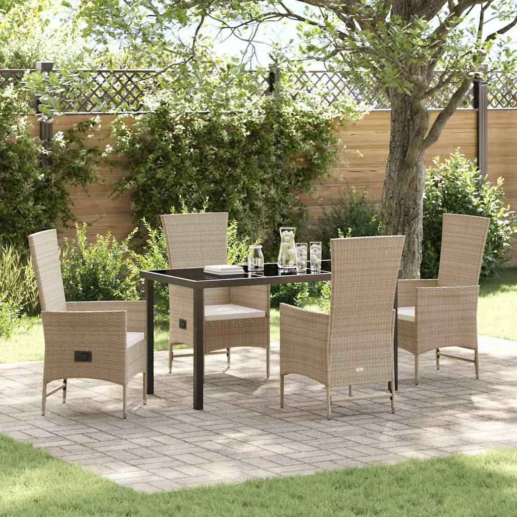 Záhradný jedálenský set s vankúšom 5 pcs Béžová polyratan