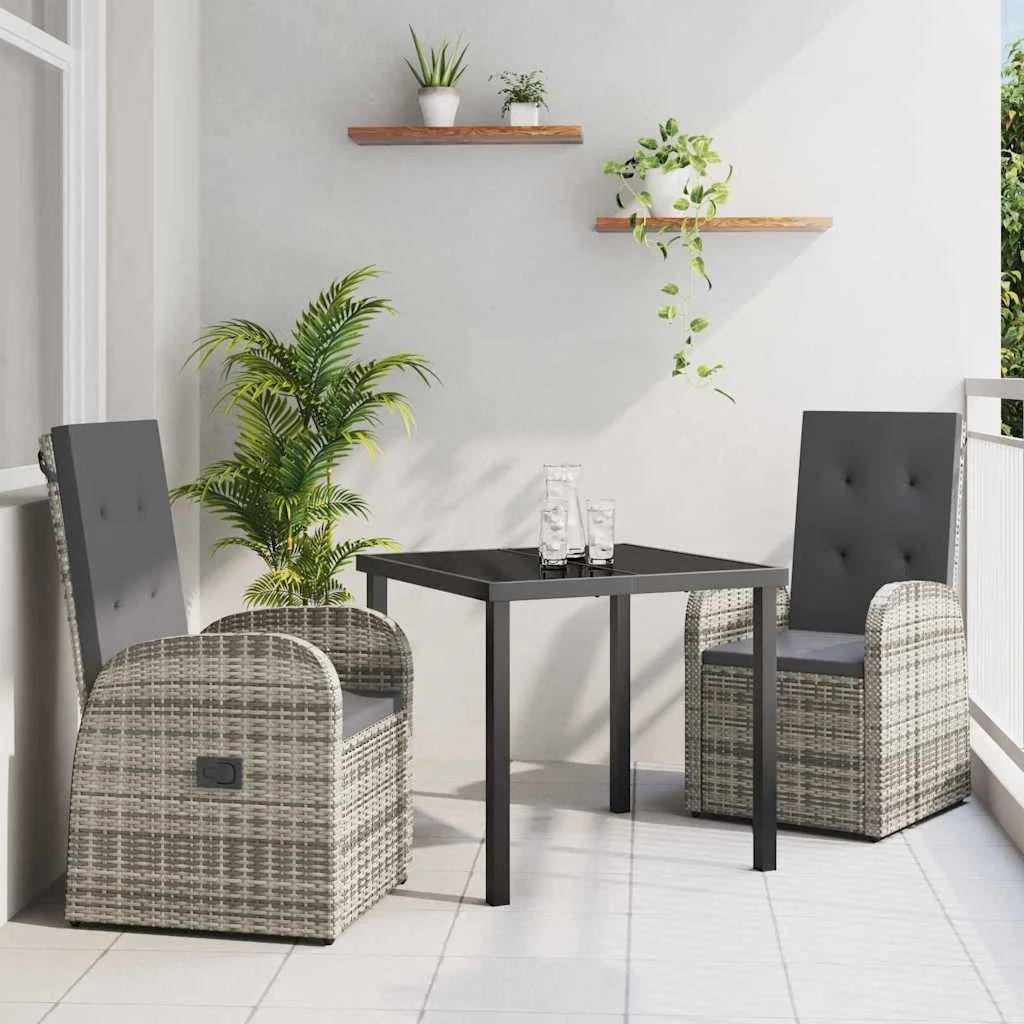 Záhradný jedálenský set s vankúšom 3 pcs Sivá polyratan