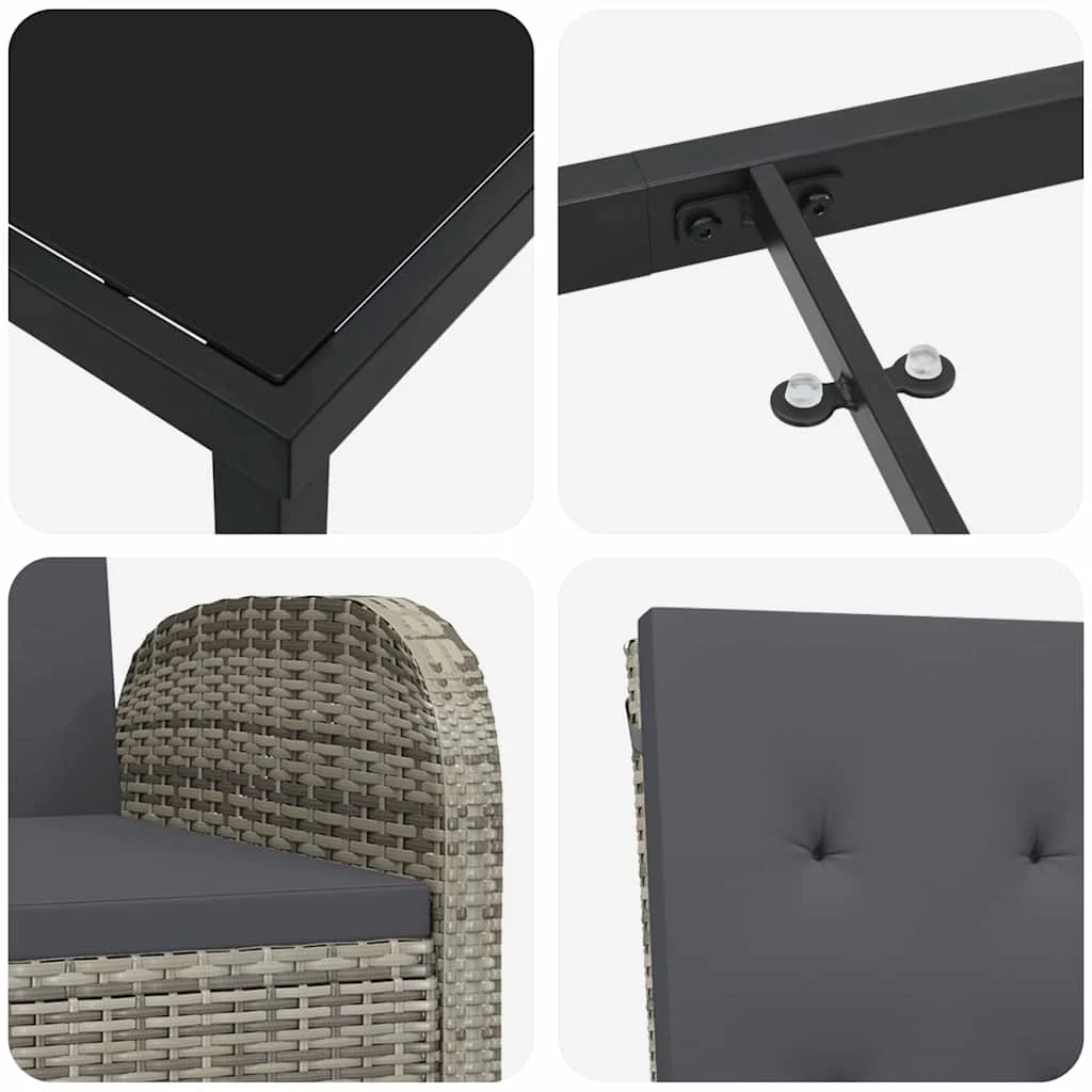 Záhradný jedálenský set s vankúšom 5 pcs Sivá polyratan