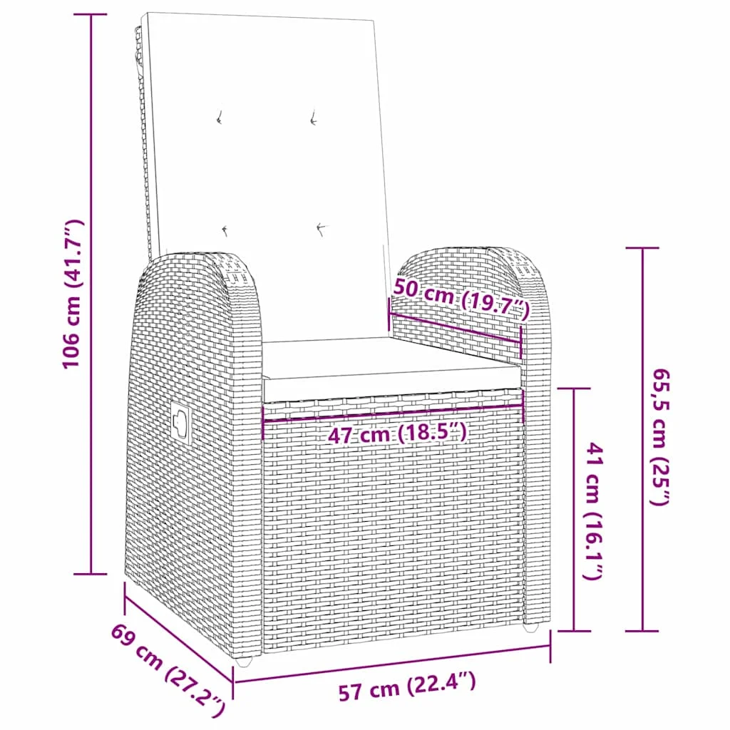 Záhradný jedálenský set s vankúšom 7 pcs Sivá polyratan