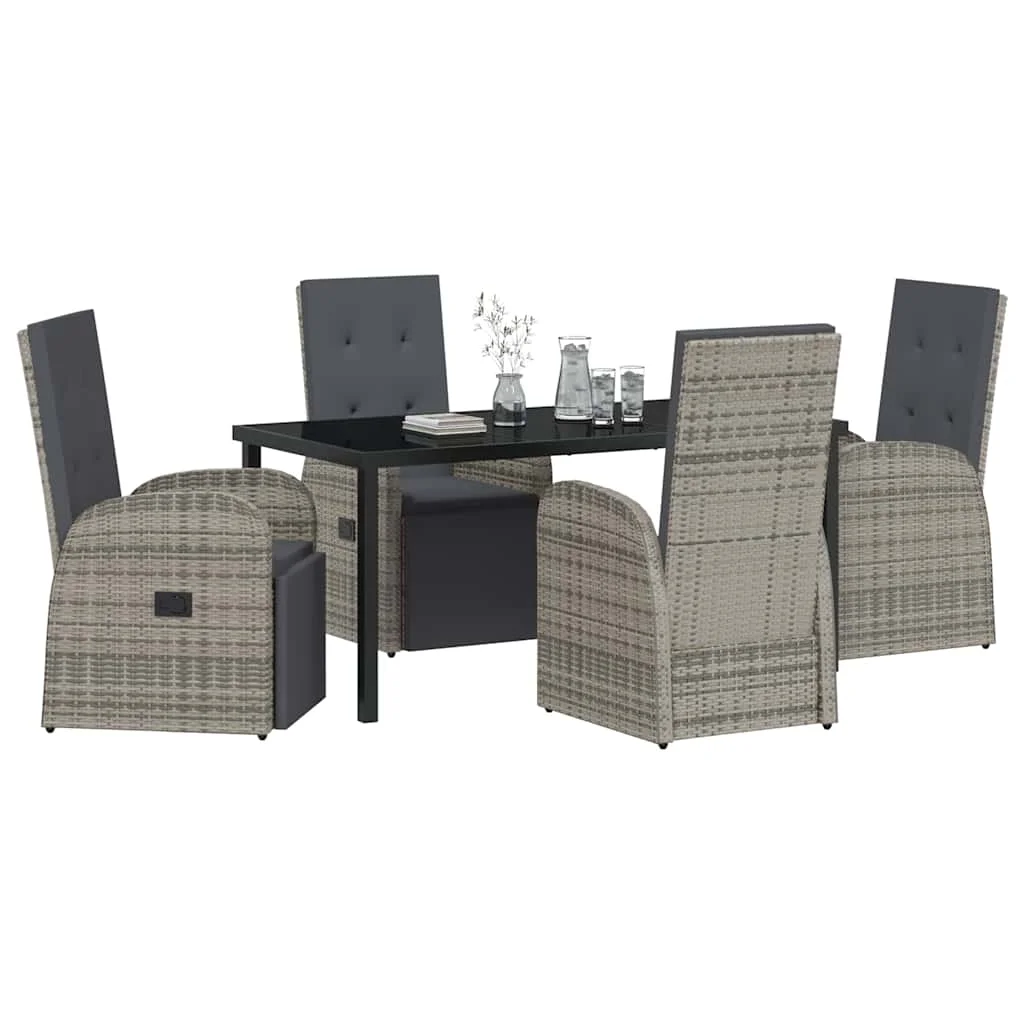Záhradný jedálenský set s vankúšom 5 pcs Sivá polyratan