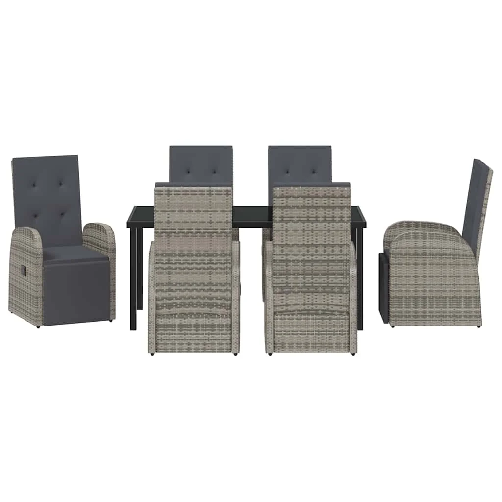 Záhradný jedálenský set s vankúšom 7 pcs Sivá polyratan