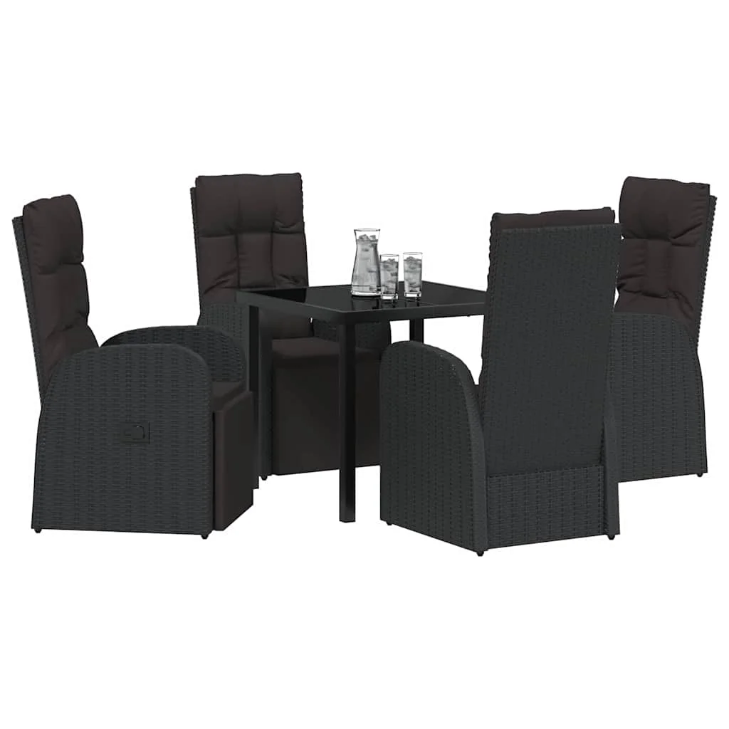 Záhradný jedálenský set s vankúšom 5 pcs Čierna polyratan