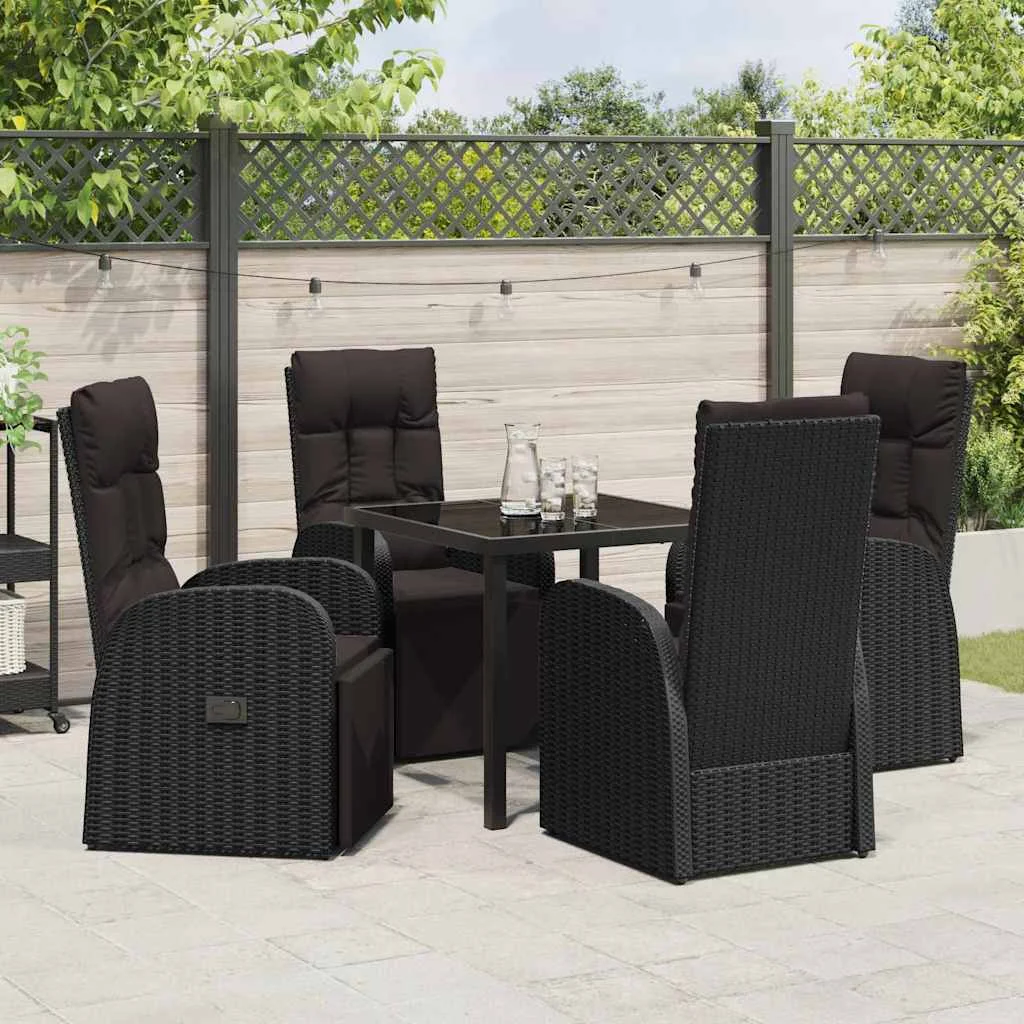 Záhradný jedálenský set s vankúšom 5 pcs Čierna polyratan