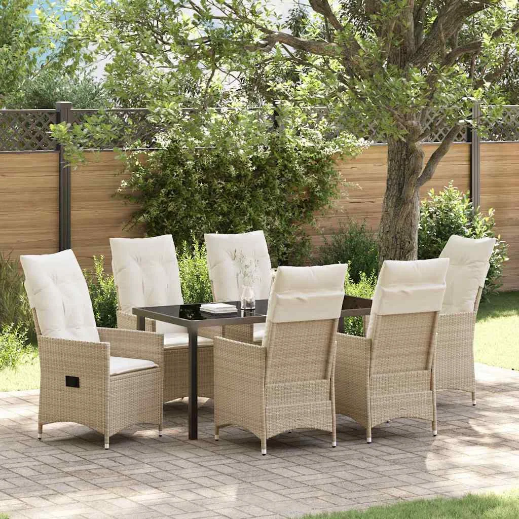 Záhradný jedálenský set s vankúšom 7 pcs Béžová polyratan
