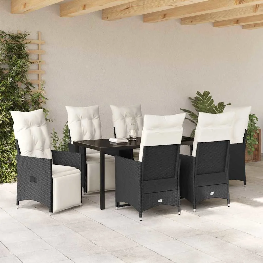 Záhradný jedálenský set s vankúšom 7 pcs Čierna Poly ratan