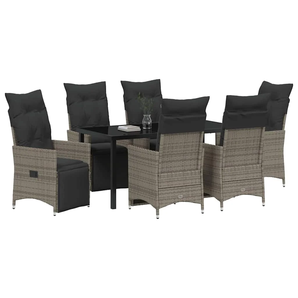 Záhradný jedálenský set s vankúšom 7 pcs Sivá polyratan