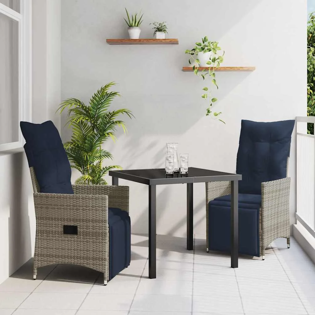 Záhradný jedálenský set 3 pcs Sivá polyratan