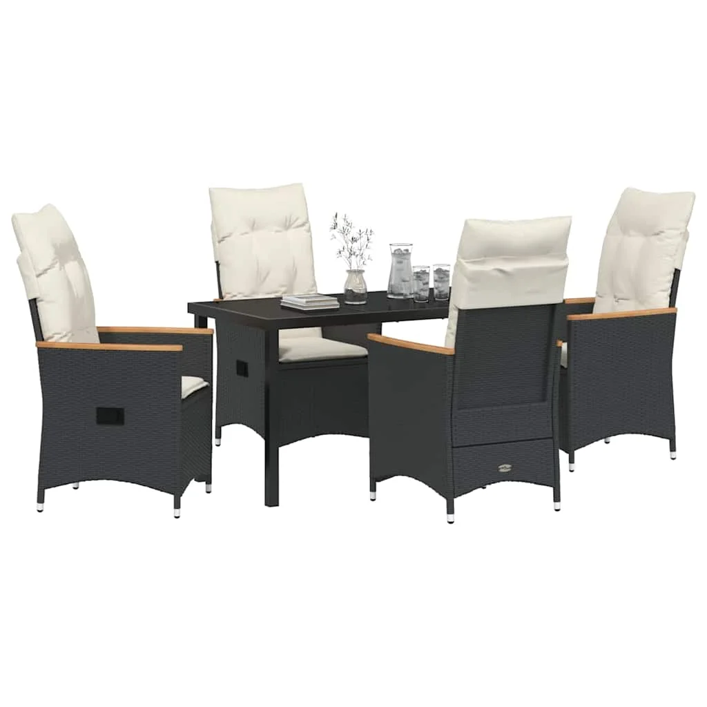 Záhradný jedálenský set s vankúšom 5 pcs Čierna polyratan