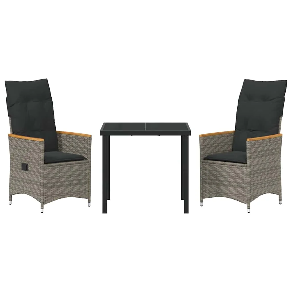 Záhradný jedálenský set s vankúšom 3 pcs Sivá polyratan