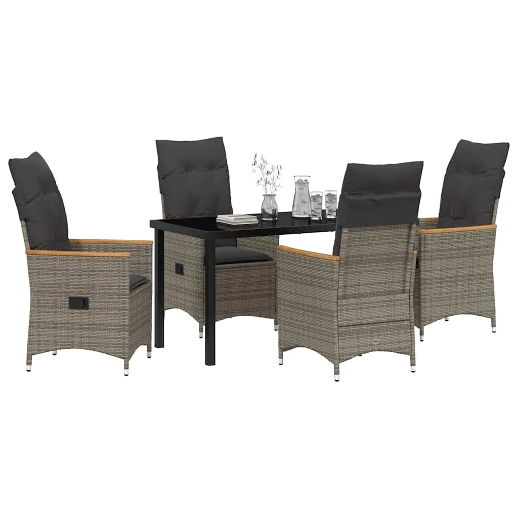 Záhradný jedálenský set s vankúšom 5 pcs Sivá polyratan