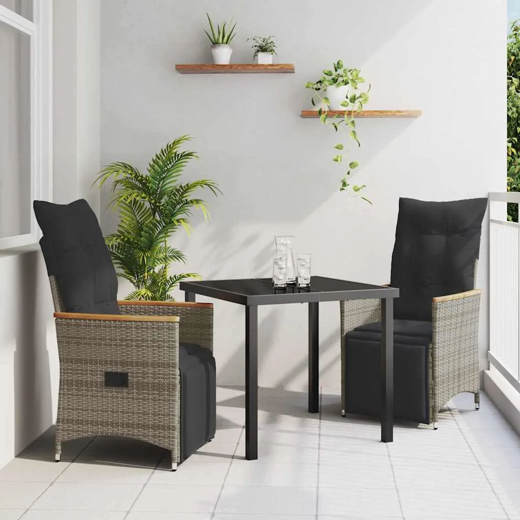 Záhradný jedálenský set s vankúšom 3 pcs Sivá polyratan