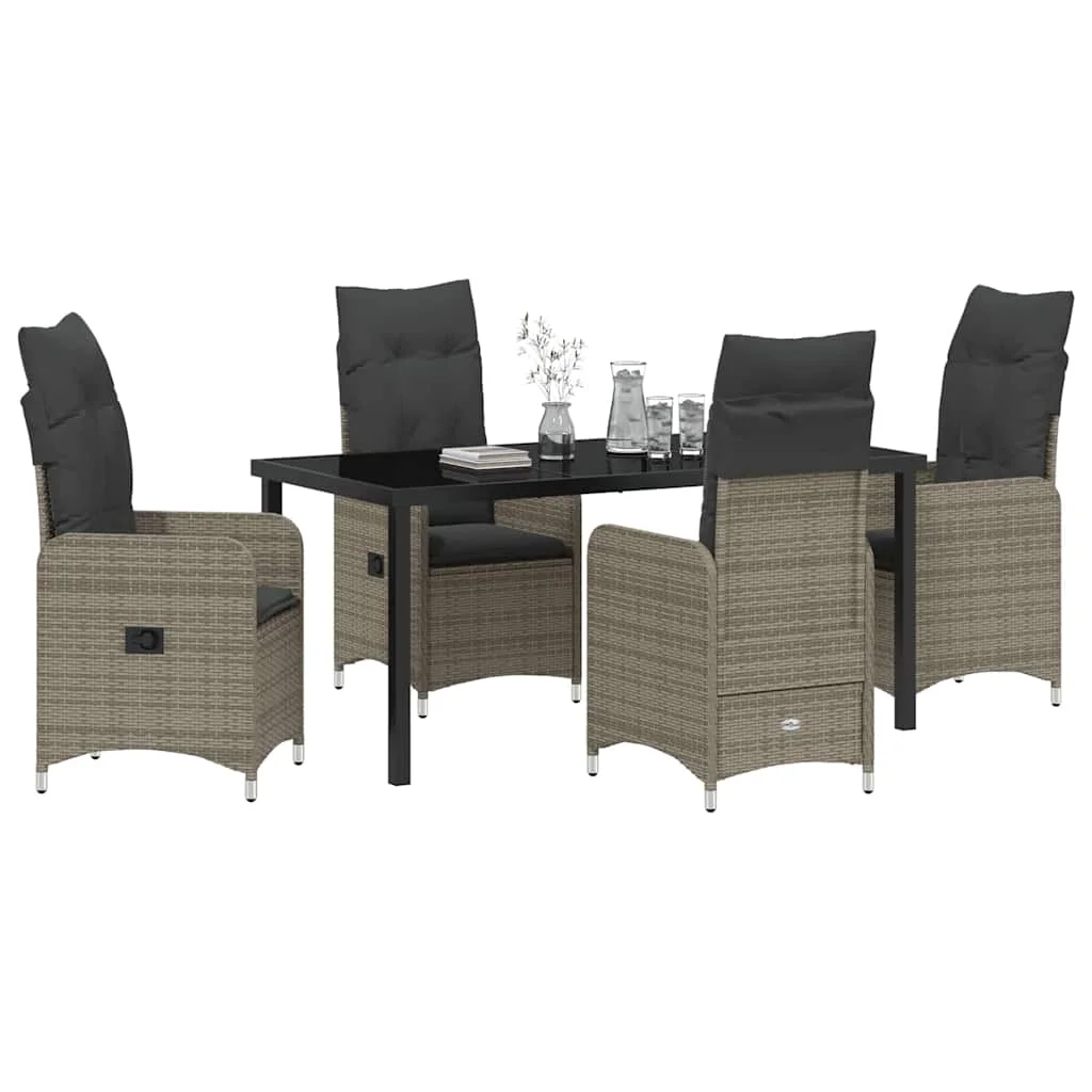 Záhradný jedálenský set s vankúšom 5 pcs Sivá Poly ratan