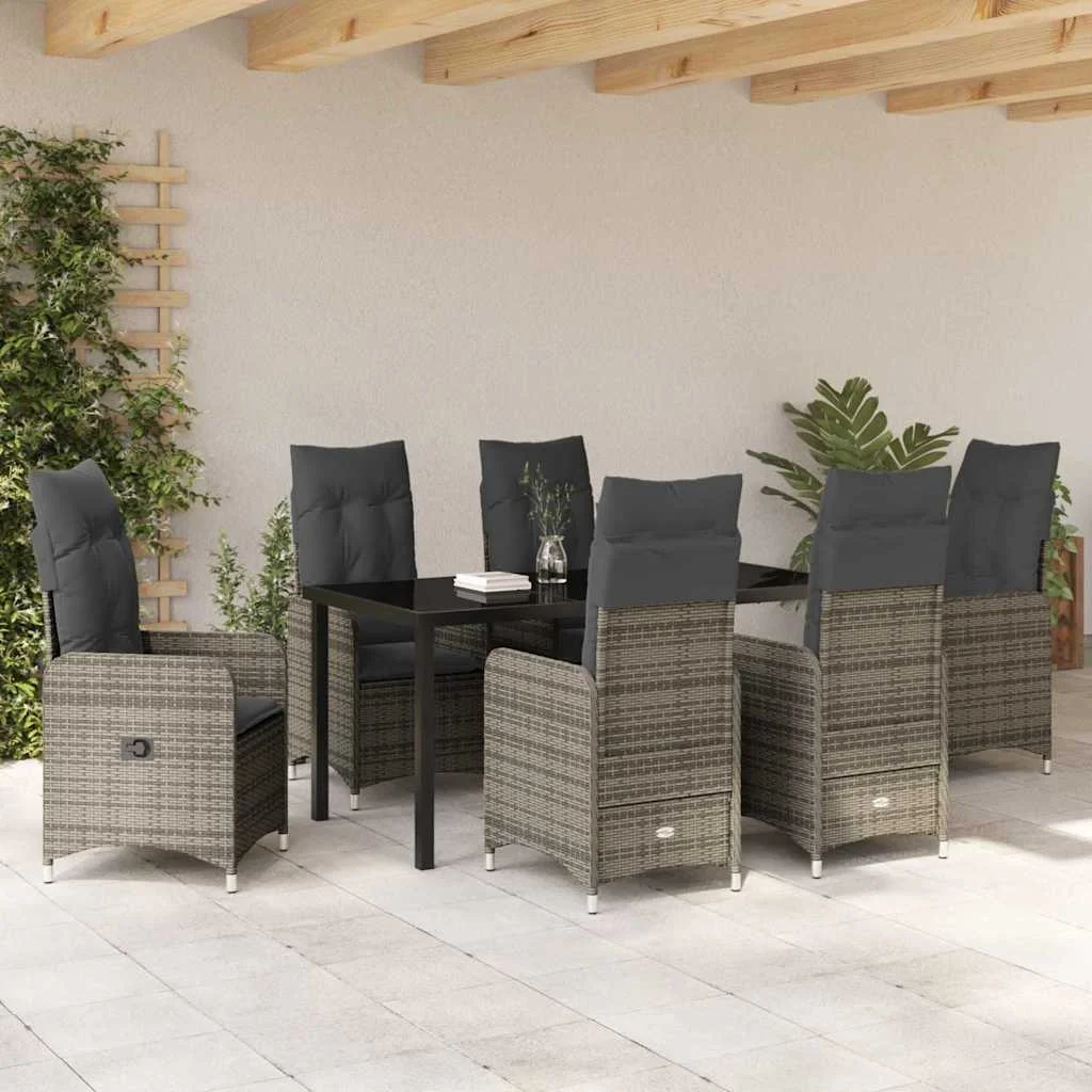 Záhradný jedálenský set s vankúšom 7 pcs Sivá Poly ratan