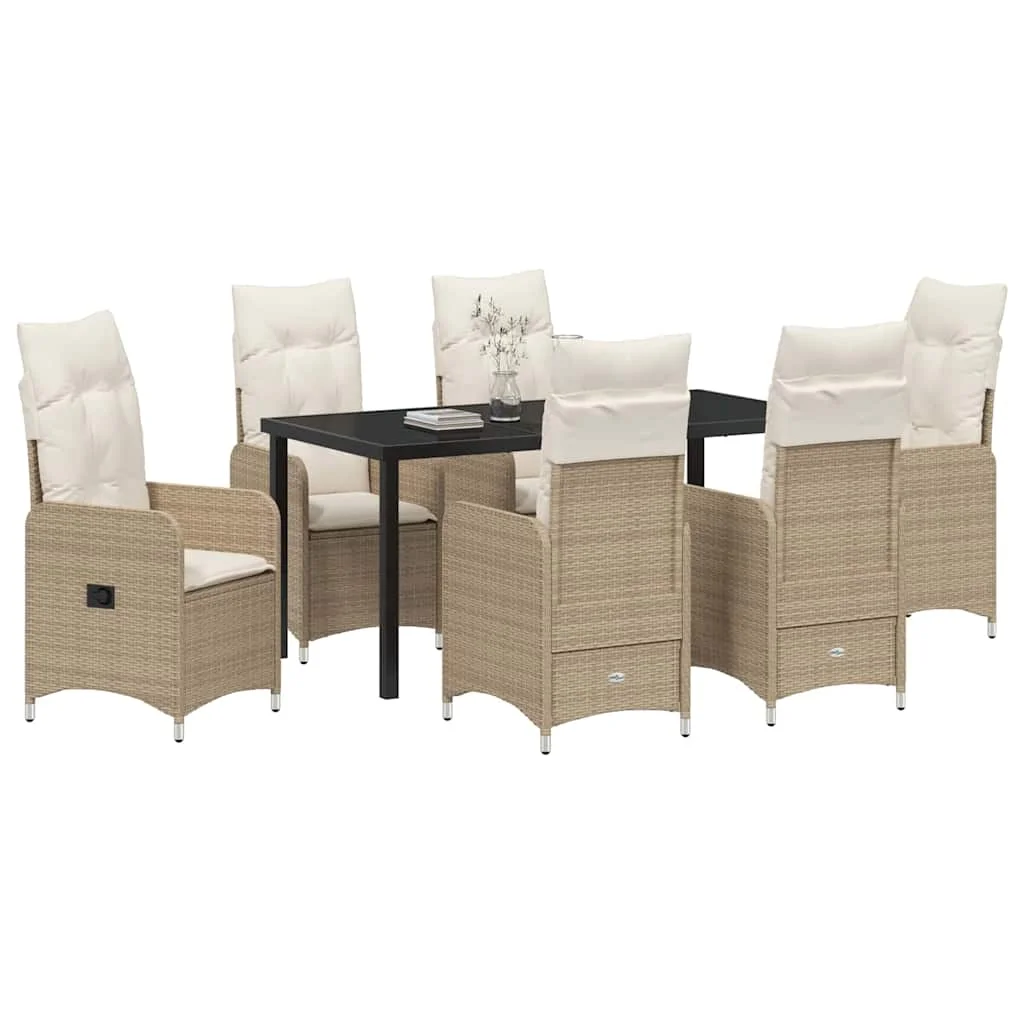 Záhradný jedálenský set s vankúšom 7 pcs Béžová Poly ratan