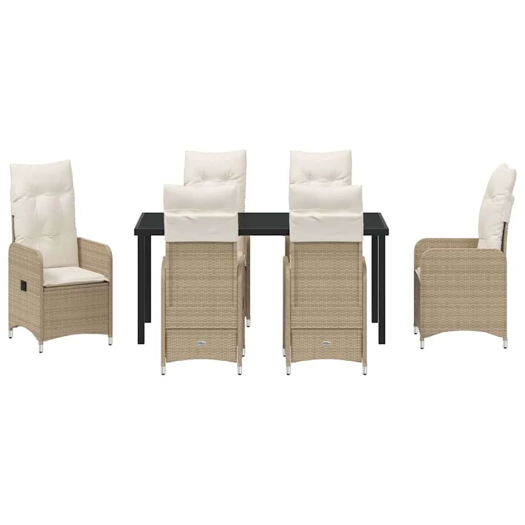 Záhradný jedálenský set s vankúšom 7 pcs Béžová Poly ratan