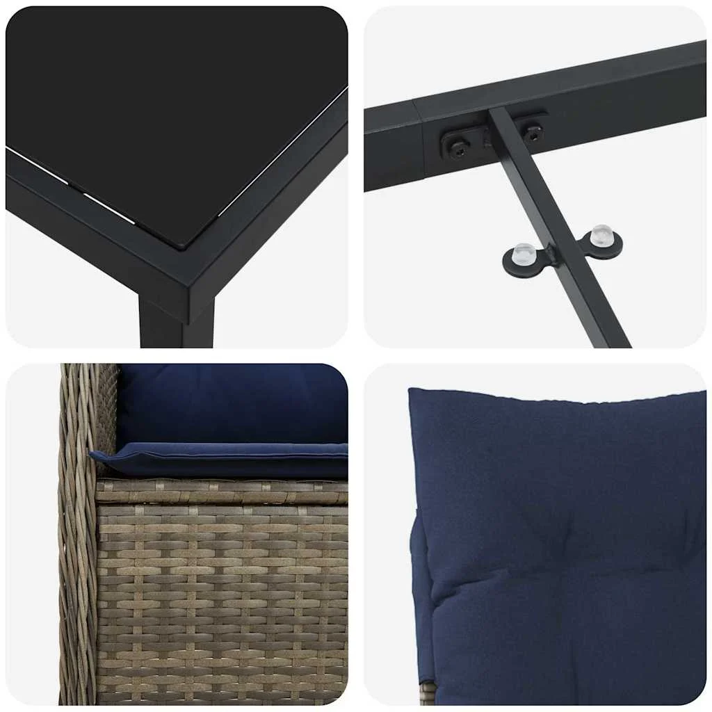 Záhradný jedálenský set s vankúšom 7 pcs Čierna Poly ratan