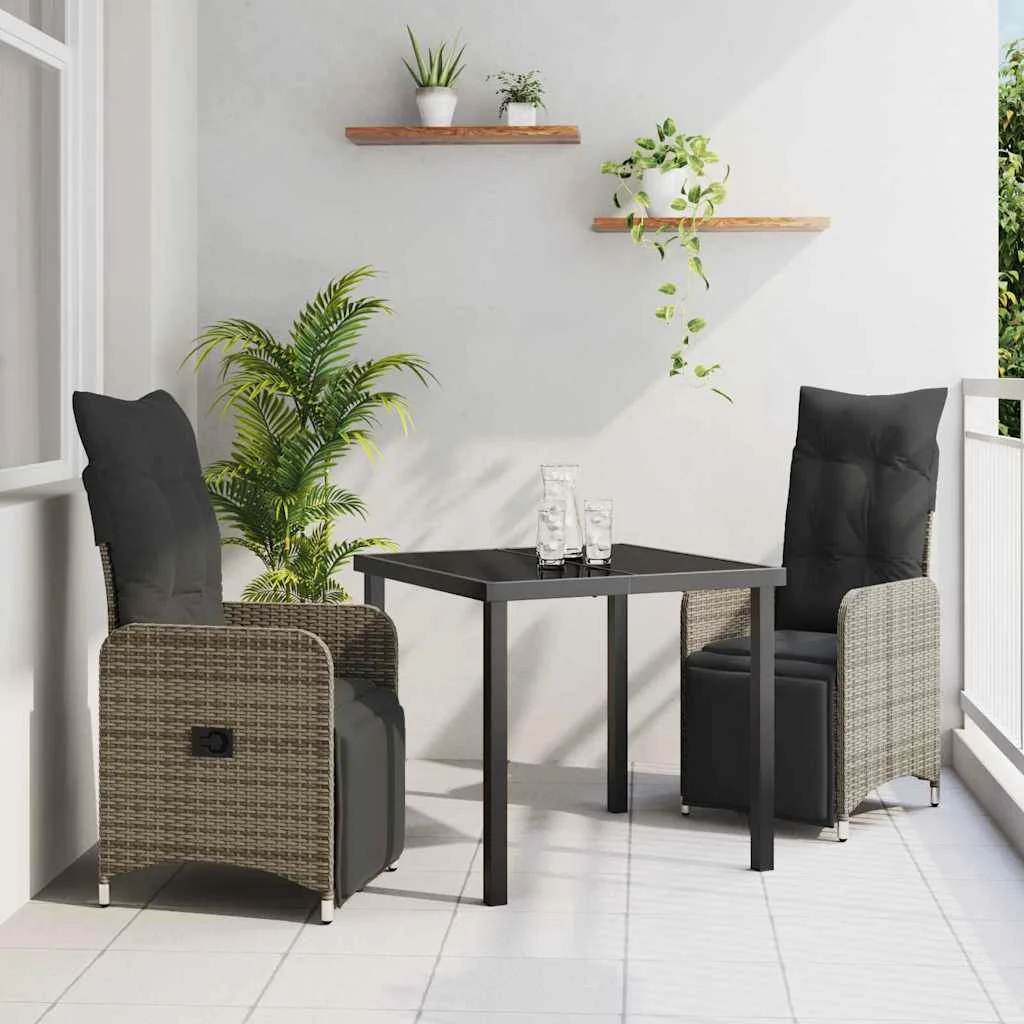 Záhradný jedálenský set s vankúšom 3 pcs Sivá Poly ratan