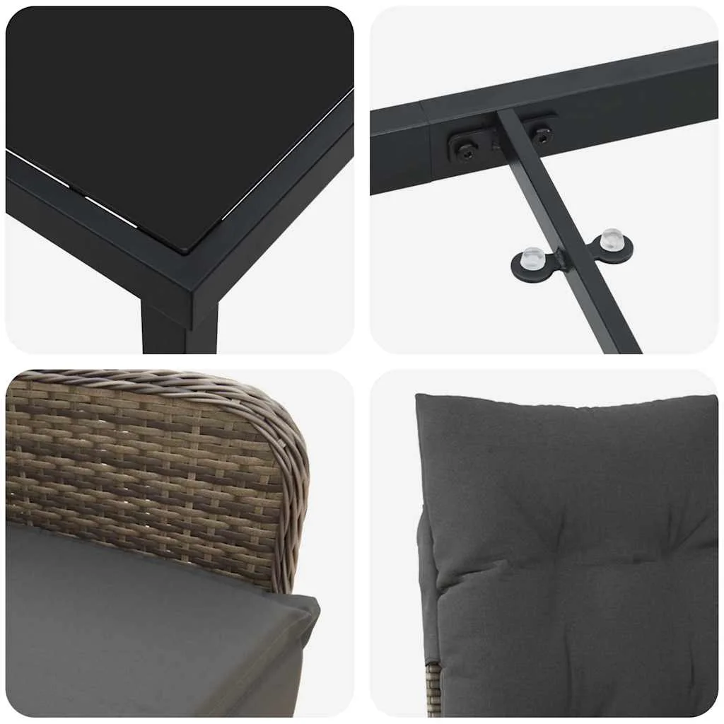Záhradný jedálenský set s vankúšom 5 pcs Sivá Poly ratan