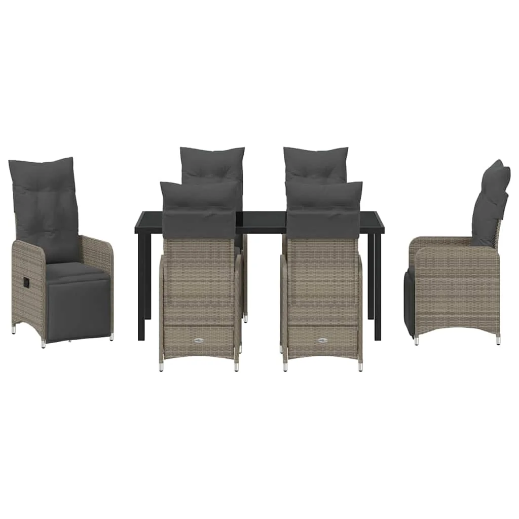 Záhradný jedálenský set s vankúšom 7 pcs Sivá Poly ratan