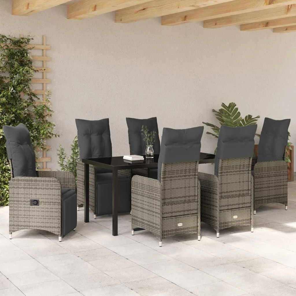 Záhradný jedálenský set s vankúšom 7 pcs Béžová Poly ratan