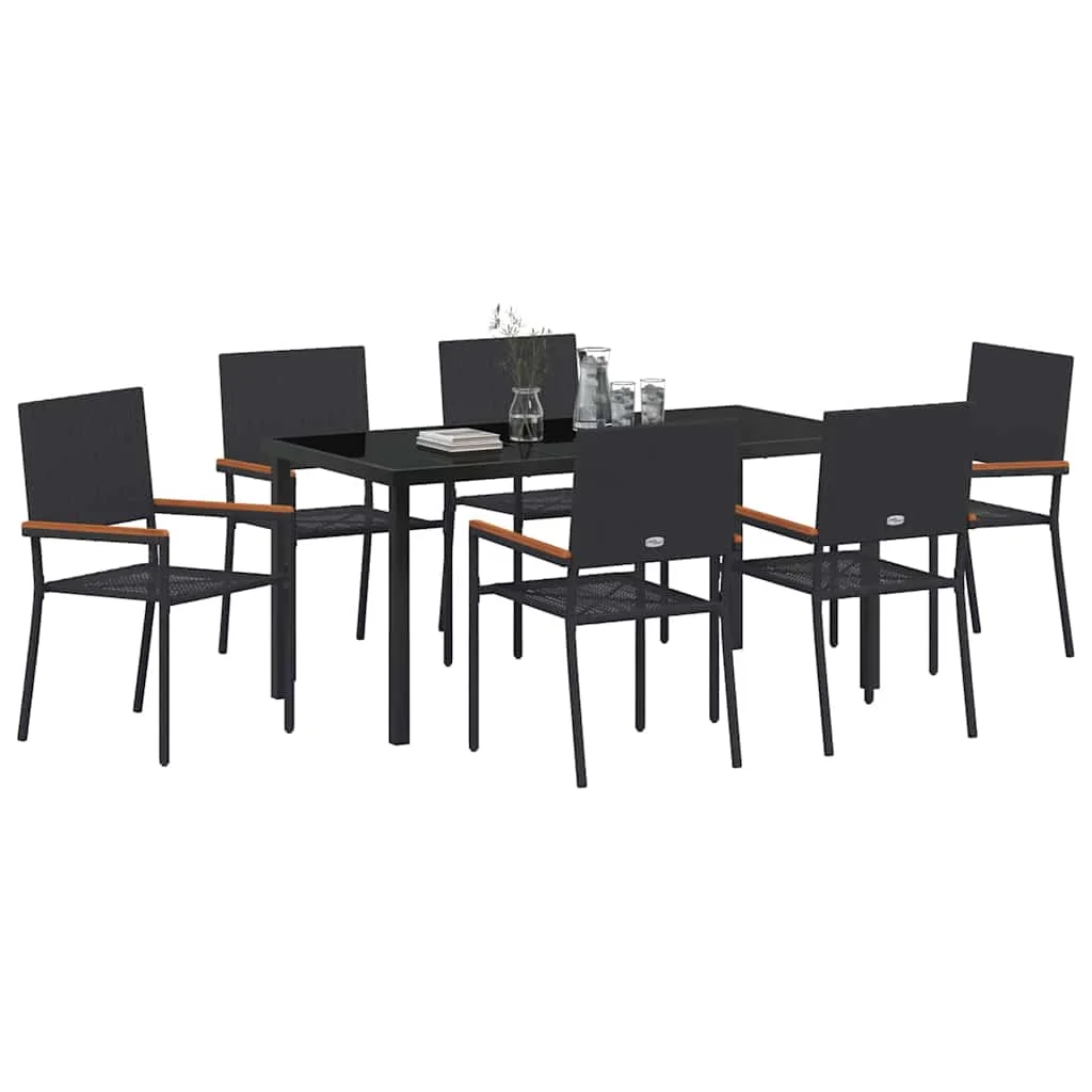 Záhradný jedálenský set s vankúšom 7 pcs Čierna polyratan