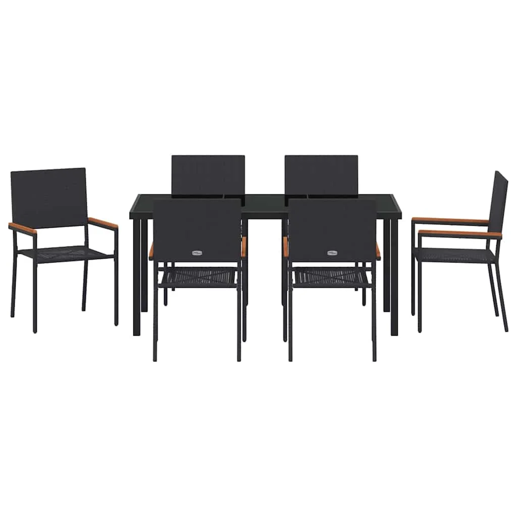 Záhradný jedálenský set s vankúšom 7 pcs Čierna polyratan