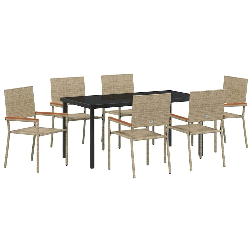 Záhradný jedálenský set s vankúšom 7 pcs Béžová polyratan