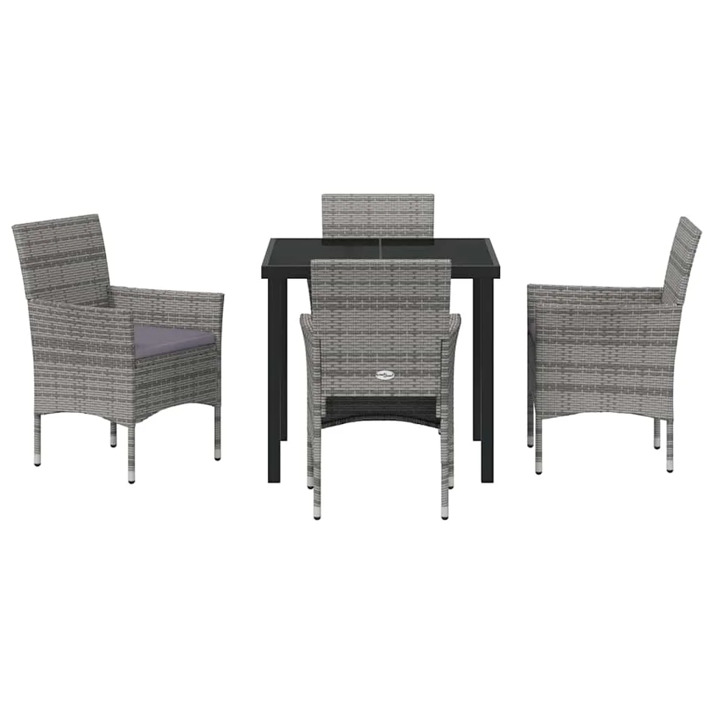 Záhradný jedálenský set s vankúšom 5 pcs Sivá polyratan