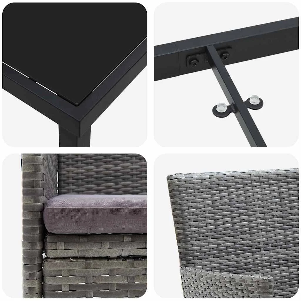 Záhradný jedálenský set s vankúšom 5 pcs Sivá polyratan