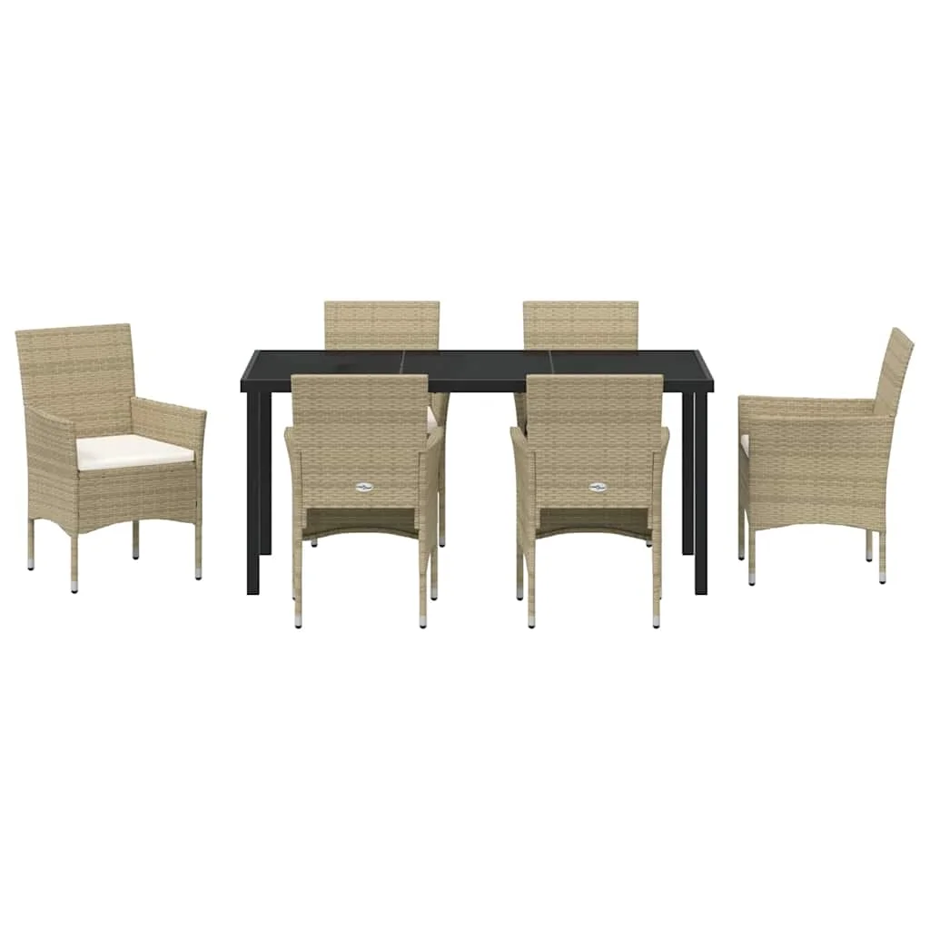 Záhradný jedálenský set s vankúšom 7 pcs Béžová polyratan