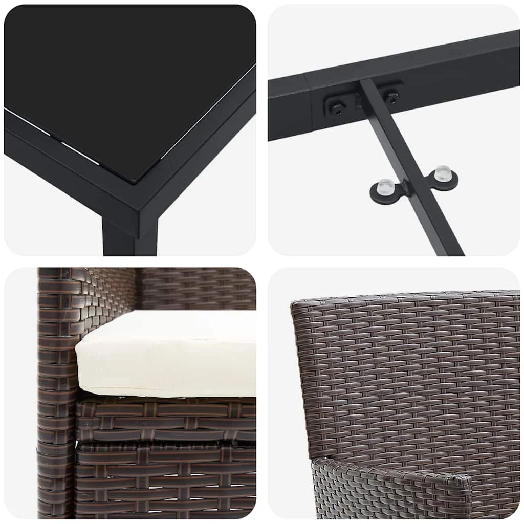 Záhradný jedálenský set s vankúšom 5 pcs Hnedá polyratan