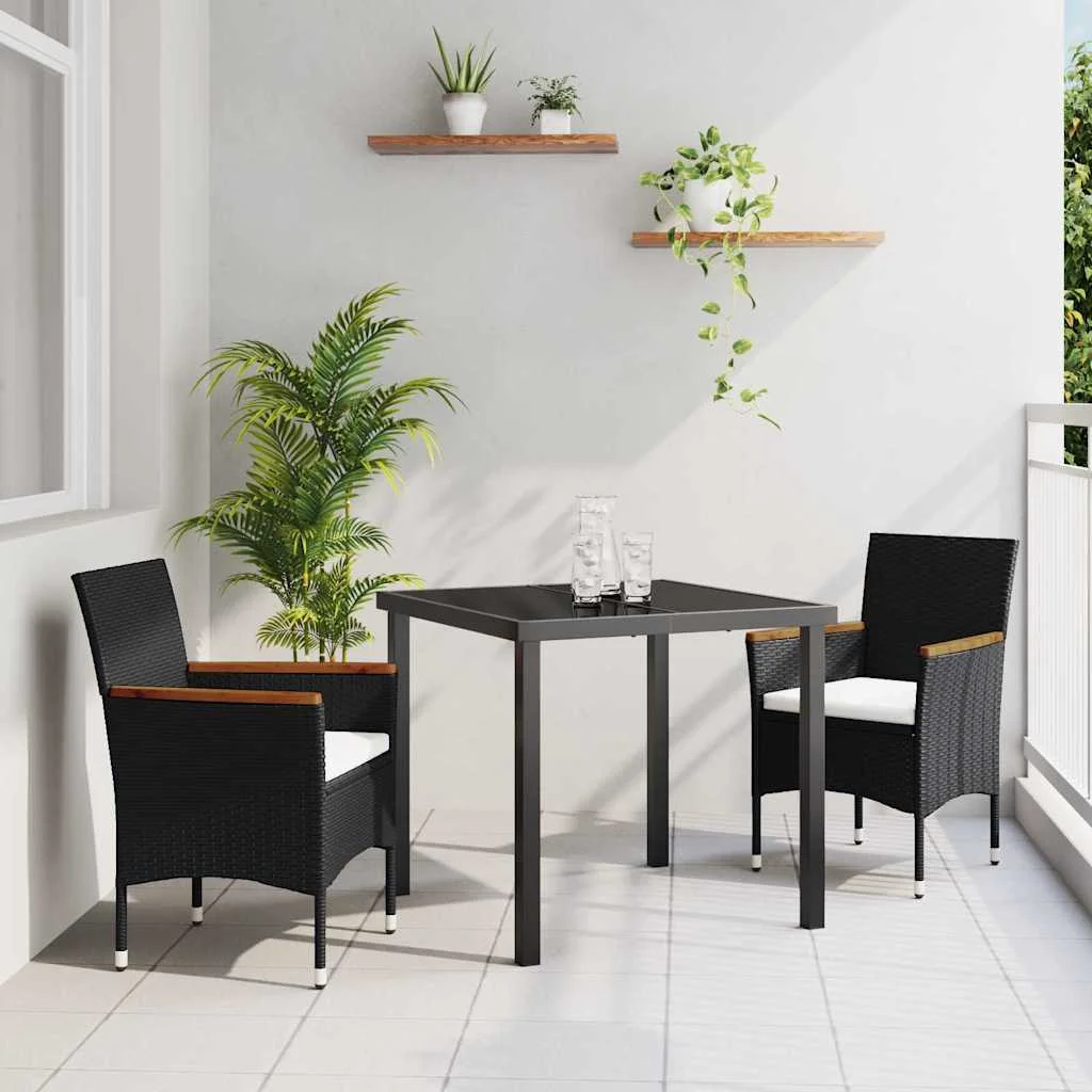 Záhradný jedálenský set s vankúšom 3 pcs Čierna polyratan