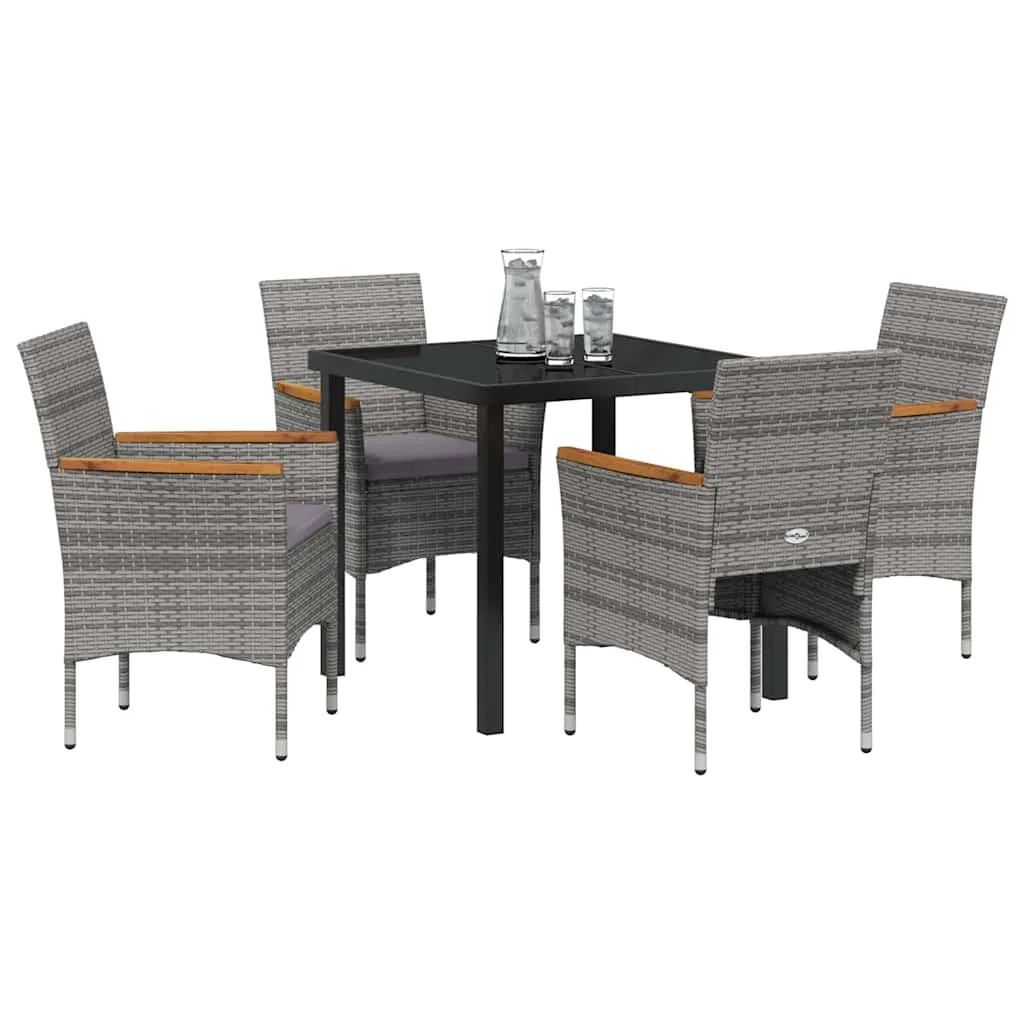 Záhradný jedálenský set s vankúšom 5 pcs Sivá Poly ratan