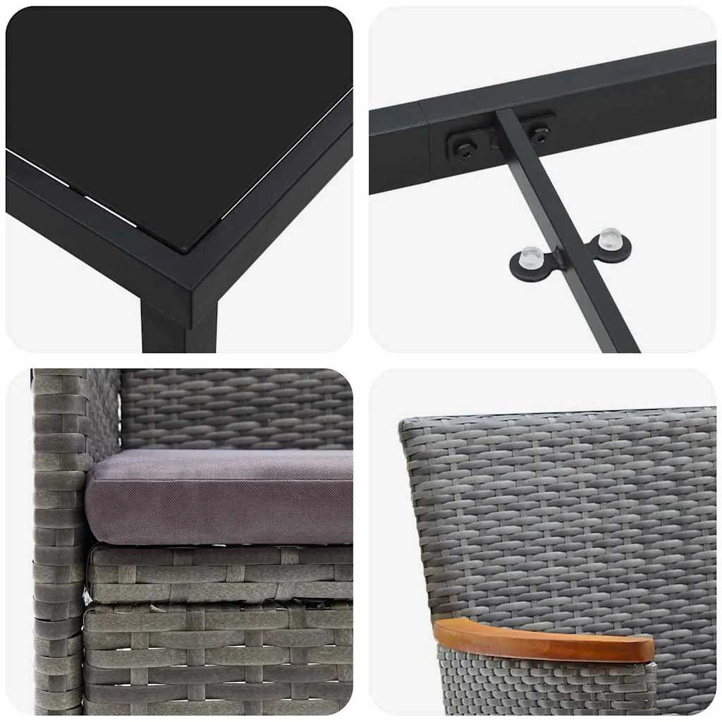 Záhradný jedálenský set s vankúšom 5 pcs Sivá Poly ratan