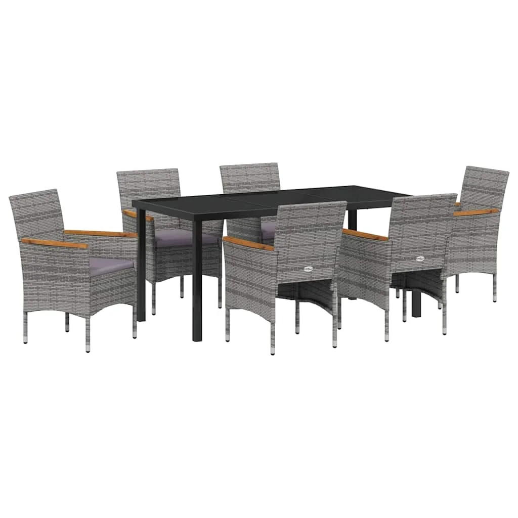 Záhradný jedálenský set s vankúšom 7 pcs Sivá polyratan
