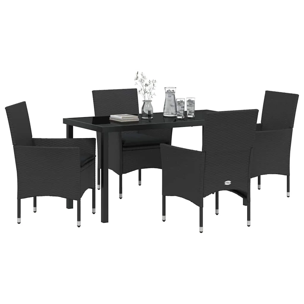 Záhradný jedálenský set s vankúšom 5 pcs Čierna polyratan