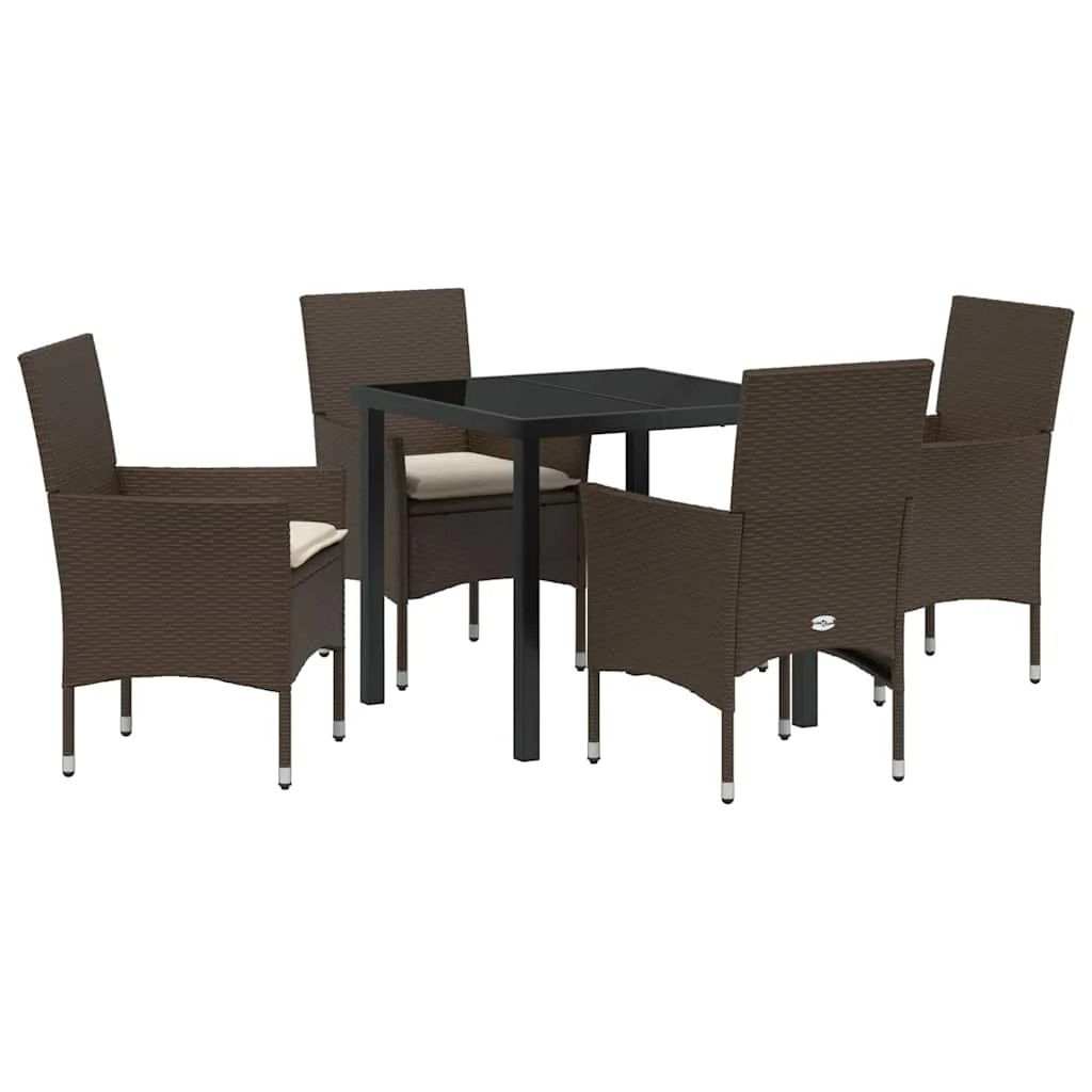 Záhradný jedálenský set s vankúšom 5 pcs Hnedá polyratan