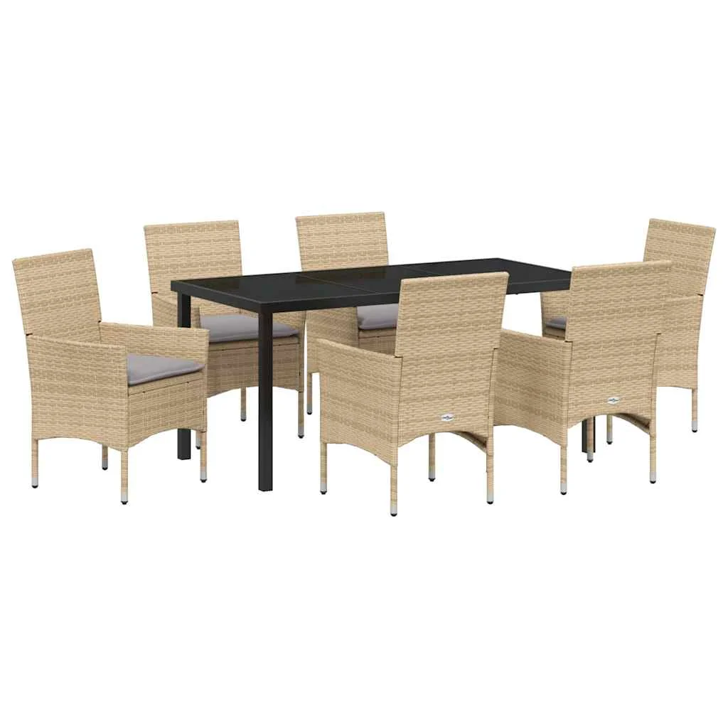 Záhradný jedálenský set s vankúšom 7 pcs Béžová polyratan