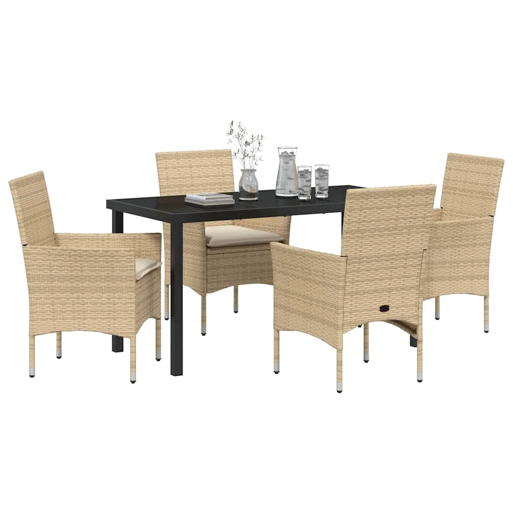 Záhradný jedálenský set s vankúšom 5 pcs Béžová polyratan