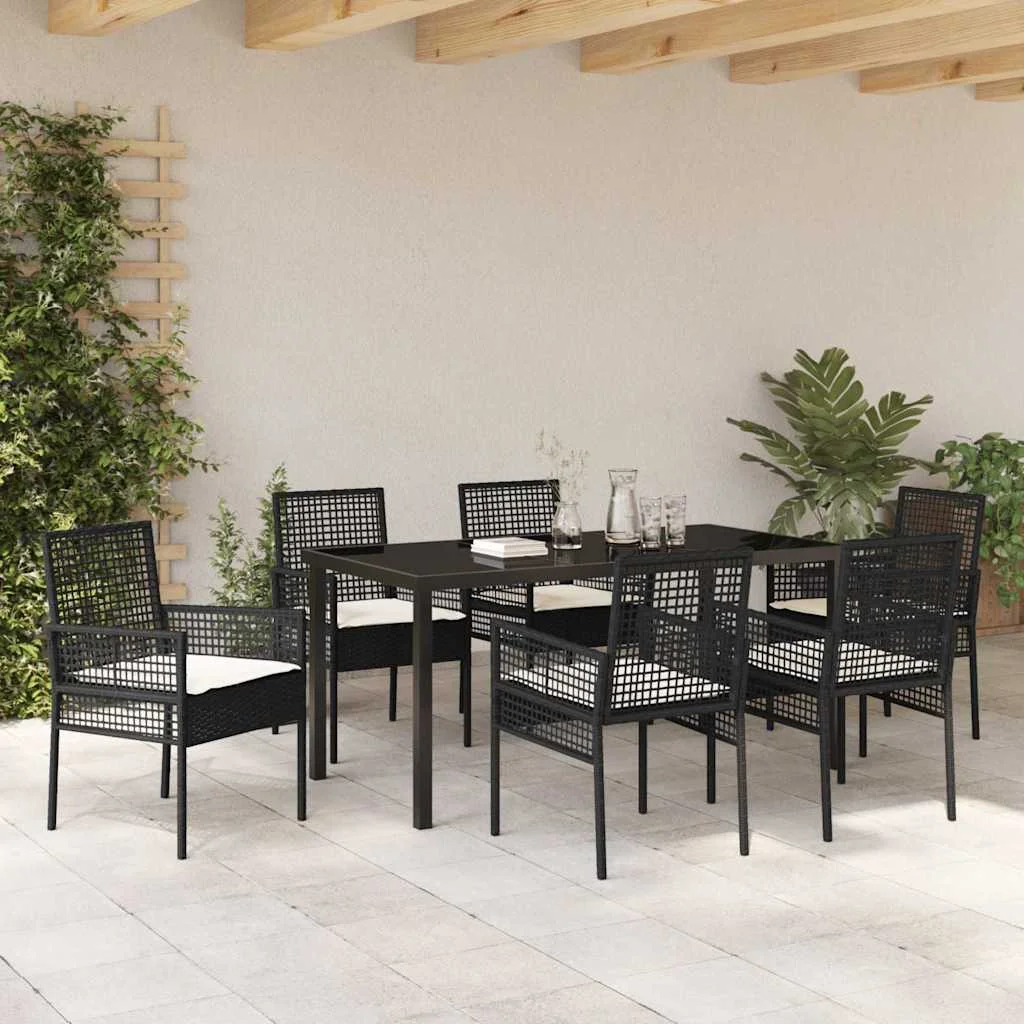 Záhradný jedálenský set s vankúšom 7 pcs Čierna Poly ratan